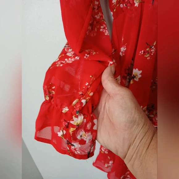 DIVIDED h&m red floral fairy ruffle lined midi dress size 10 romantic Valentine - Picture 3 of 11